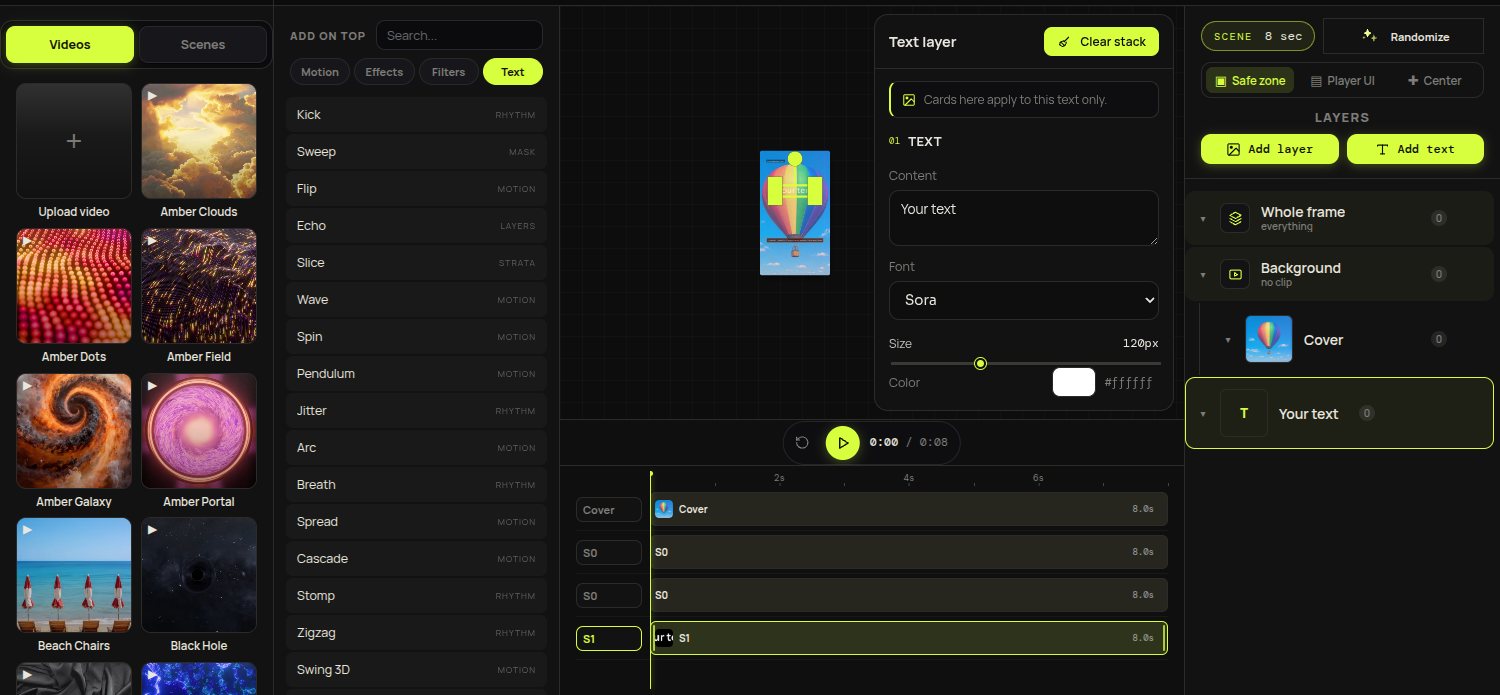 The Text tab: a long list of text animations with a text layer selected