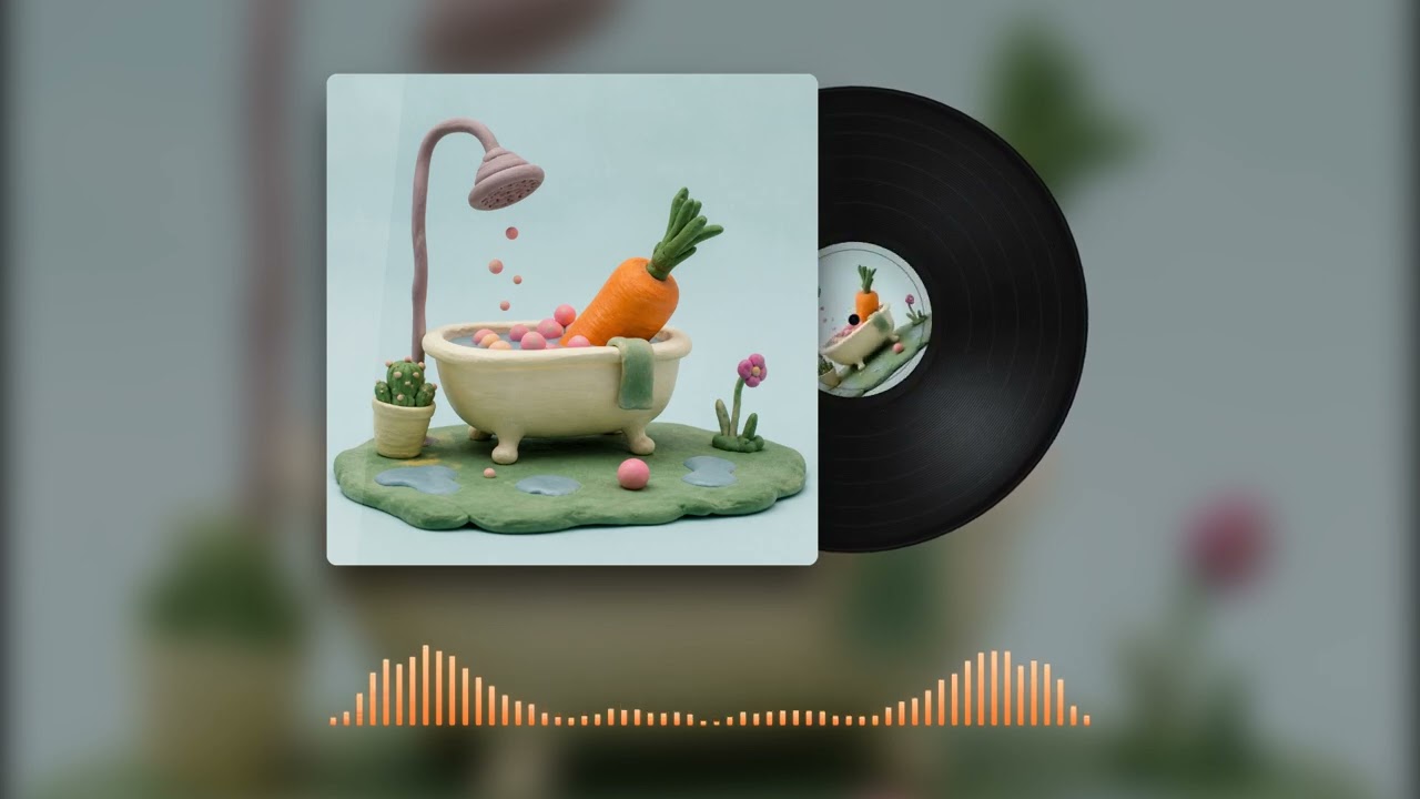 Vinyl record visualizer template with sleeve and spinning record